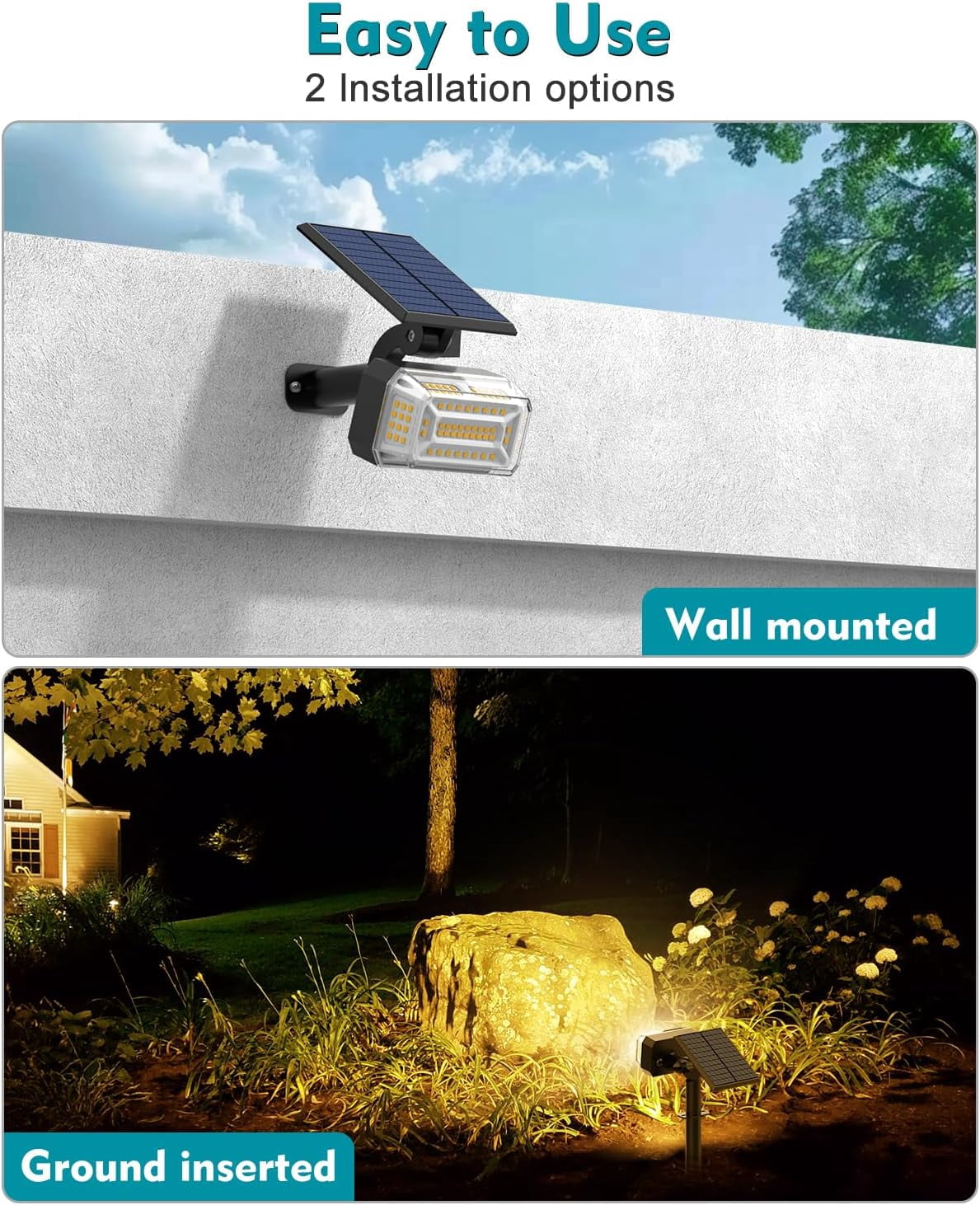 Solar Lights Outdoor, 8 pack, 102 LEDs, 4 Modes, IP65 Waterproof, Adjustable Solar Spotlight & Panel, Flood Lights for Yard, Garden - Warm White