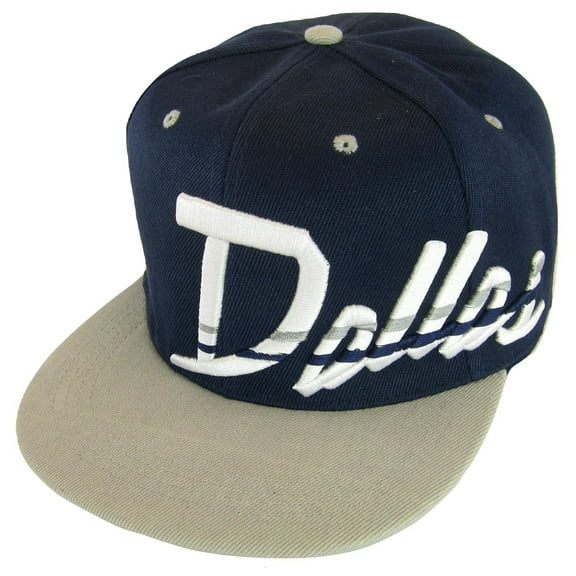 Dallas Offset Jagged Script Adult Size Adjustable Snapback Baseball Cap (Navy/Gray)