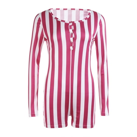 

Women Funny Printed Long Sleeve Jumpsuit Deep V Neck Onesies Sleepwear Pajamas