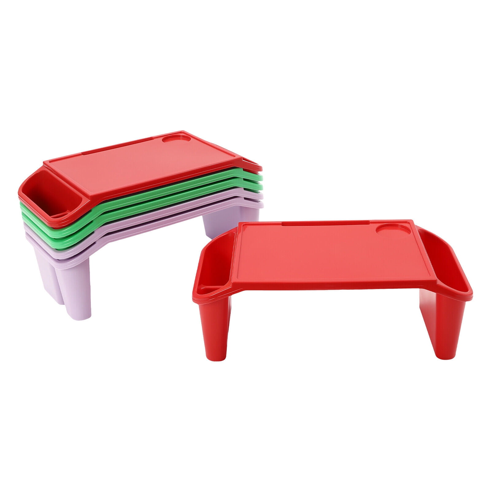 PEAKORA6 Pcs PP Kids Lap Desk Tray Plastic Breakfast Laptop Trays with Side Slots Kit
