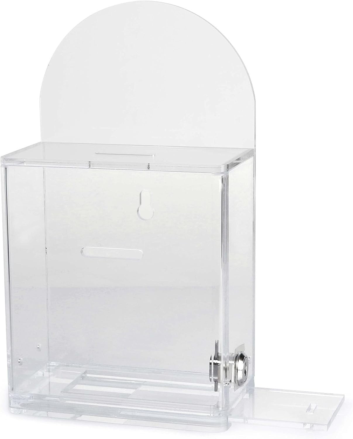 Acrylic Donation Suggestion collection Box Pre Drilled Holes For Wall mounted Or Retail Countertop Tip Box with round back wall display area 10 x 6 inches, Lock With set of keys Clear