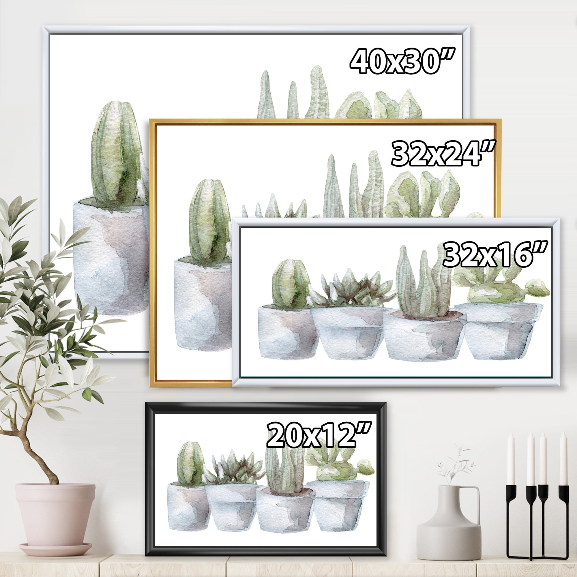 Designart 'Succulent and Cactus House Plants V' Farmhouse Framed Canvas Wall Art Print