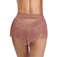 thumbnail image 6 of Doomiva Women 2Pcs Latin Dance Outfit Figure Skating Dress One Shoulder Crop Top + Tassel Shorts Dusty Pink L, 6 of 7