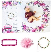 Bliss n' Baby Monthly Milestone Blanket for Baby Girl Age Growth Chart Blankets 60” x 40”