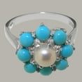 thumbnail image 5 of LBG British Made 14k White Gold Cultured Pearl & Turquoise ring Womens Statement Ring - 33 size options - Size 11.75, 5 of 6