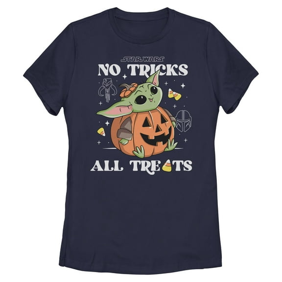 Womens Star Wars: The Mandalorian Grogu No Tricks All Treats T Shirt