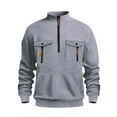thumbnail image 2 of Men's Half Zip Multi Pockets Sweatshirts Athletic Casual Long Sleeve Sweater Pullover Fall Oversized Tops (2XL, Gray), 2 of 4