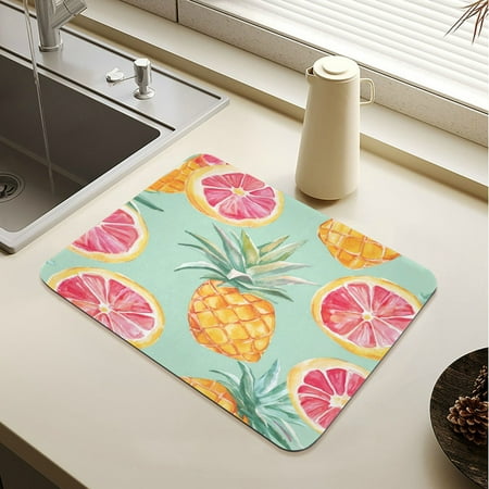

Wobogo Pineapple Blood Orange Dish Drying Mats Diatomaceous Earth Super Absorbent Non-slip Rubber Sole 15.7×11.8in