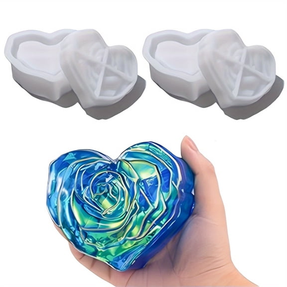Elegant 3D Heart Box Silicone Mold with Rose Lid - DIY Epoxy Resin Craft Mold for Creating Beautiful Jewelry Boxes, Romantic Gifts and Home Decor