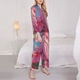 thumbnail image 2 of KLL Pink Parrot Tropical Blossoms Print Women's Long Sleeve Pajamas with Pants Sleepwear Loungewear 2 Set-Large, 2 of 8