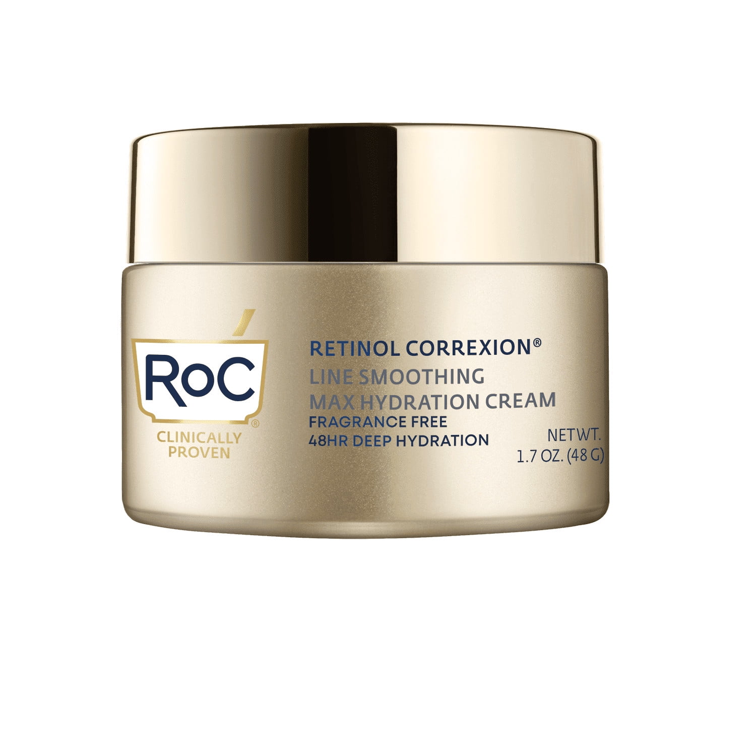 RoC Retinol Correxion Line Smoothing Max Hydration Cream, Clinical Retinol + Hyaluronic Acid, Fragrance-Free Face & Neck Moisturizer, 48-Hour Hydration, 1.7 oz