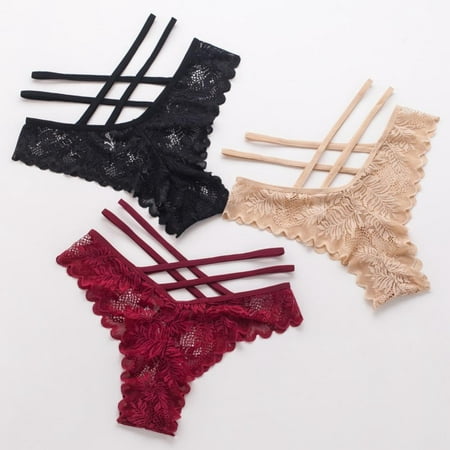

Lady G-String Underpanties Breathable Low Waist Thongs Women Briefs Double Cross Strap Panties Lace Thong Underwear 3pcs
