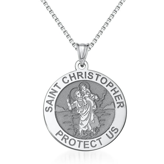 Picturesongold.Com Saintchristopher Religious Round Medal Necklace Pendants Adult Sterling Silver2/3