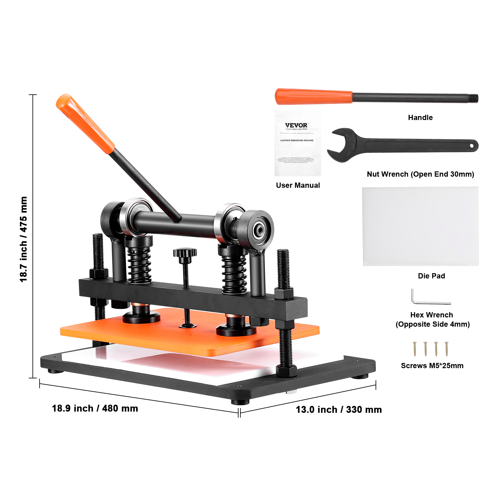 VEVOR Leather Cutting Machine, 14.2 x 10.2 in Embossing Plate Manual Die Cutter, 0.47 in Pressure Stroke Dual Guide Shafts Die Cut Machine, Leather Embossing Machine for Various of Materials