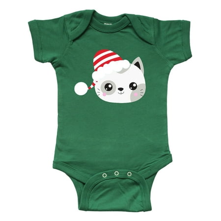 

Inktastic Christmas Cat Cat With Santa Hat White Cat Gift Baby Boy or Baby Girl Bodysuit