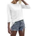 thumbnail image 3 of 3/4 Sleeve Women Round NeckSolid Casual Basic Tops  T Shirt, 3 of 4