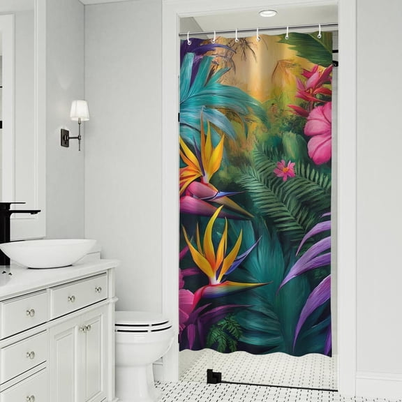 Colorful Tropical Leaf Pattern Shower Curtain 36"x72" ,Bathroom Decorative Shower Curtains Set with 12 Hooks,Modern Waterproof Washable Shower Curtain