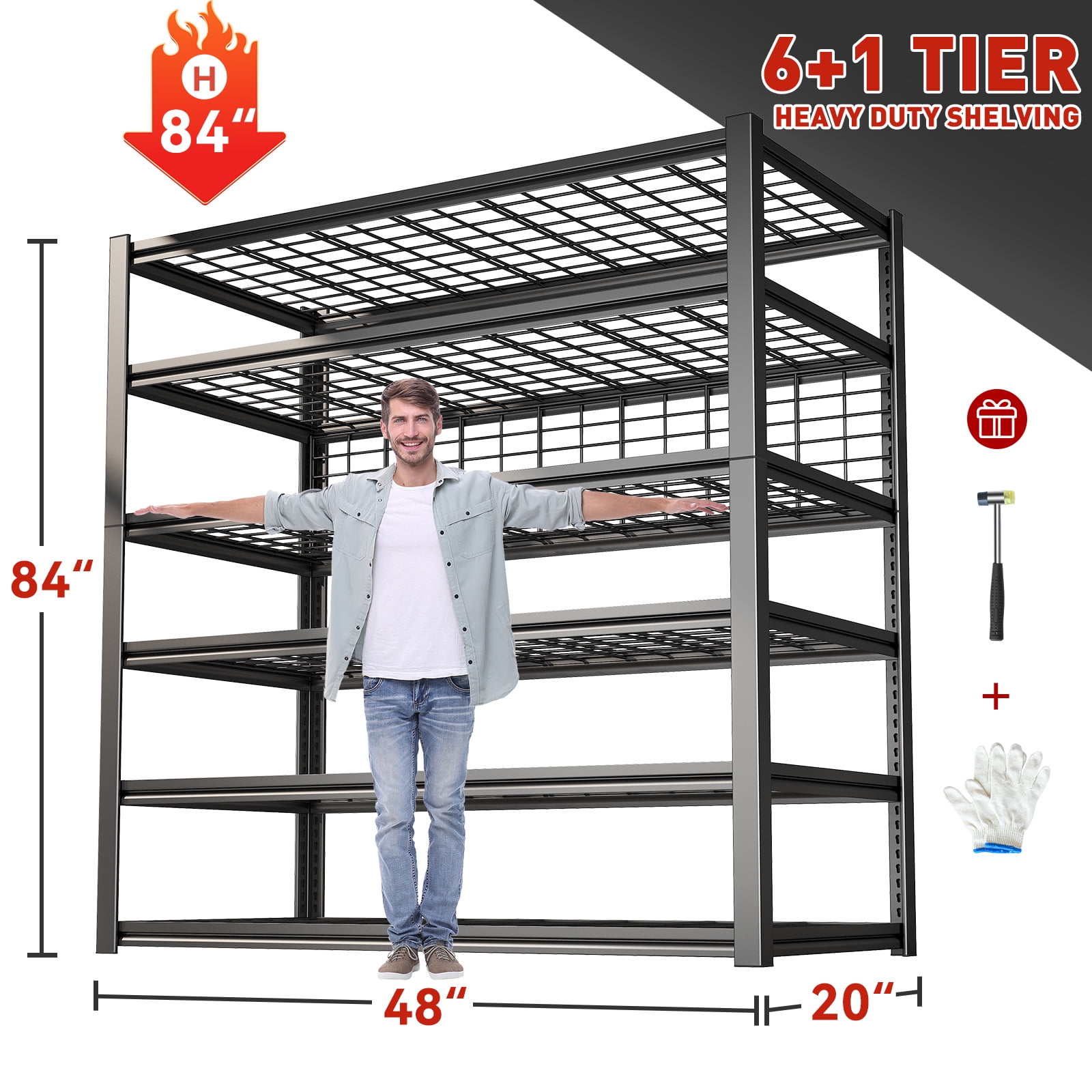 84" H Garage Shelving 6-Tier Storage Shelves Heavy Duty Loads 3500LBS Adjustable Metal Shelving