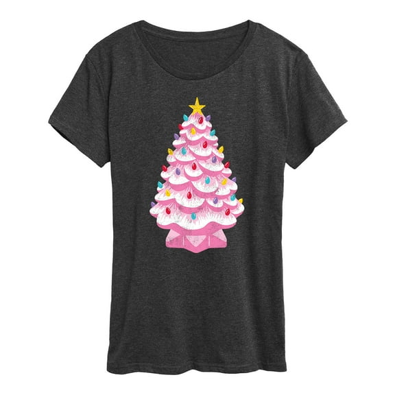 Instant Message - Retro Pink Christmas Tree - Women's Short Sleeve Graphic T-shirt