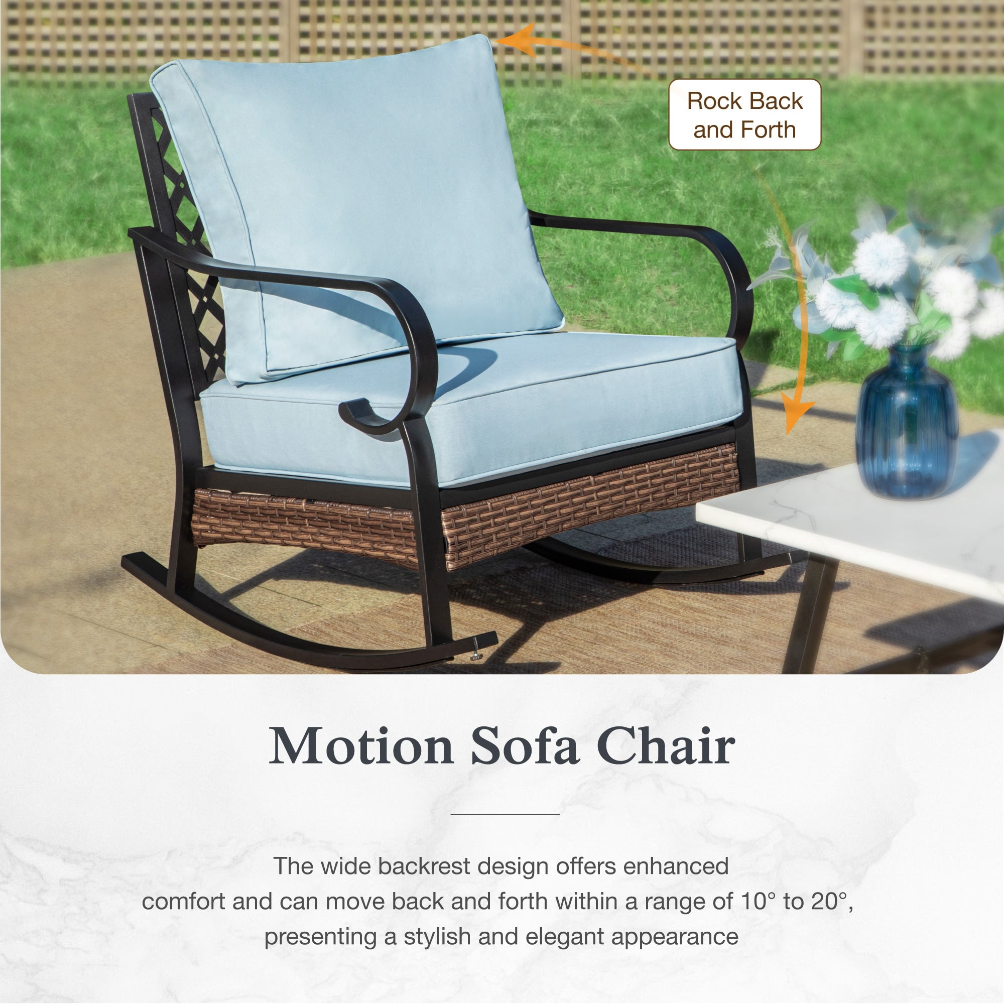 Sophia & William 5 Seat Patio Conversation Set,Outdoor Metal Furniture Sofa Set with Rocking Chairs, Blue