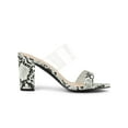 thumbnail image 3 of BLISSFUL STEP Women's Snake Print Snakeskin Block Heels Sandals White Snakeskin 11, 3 of 8