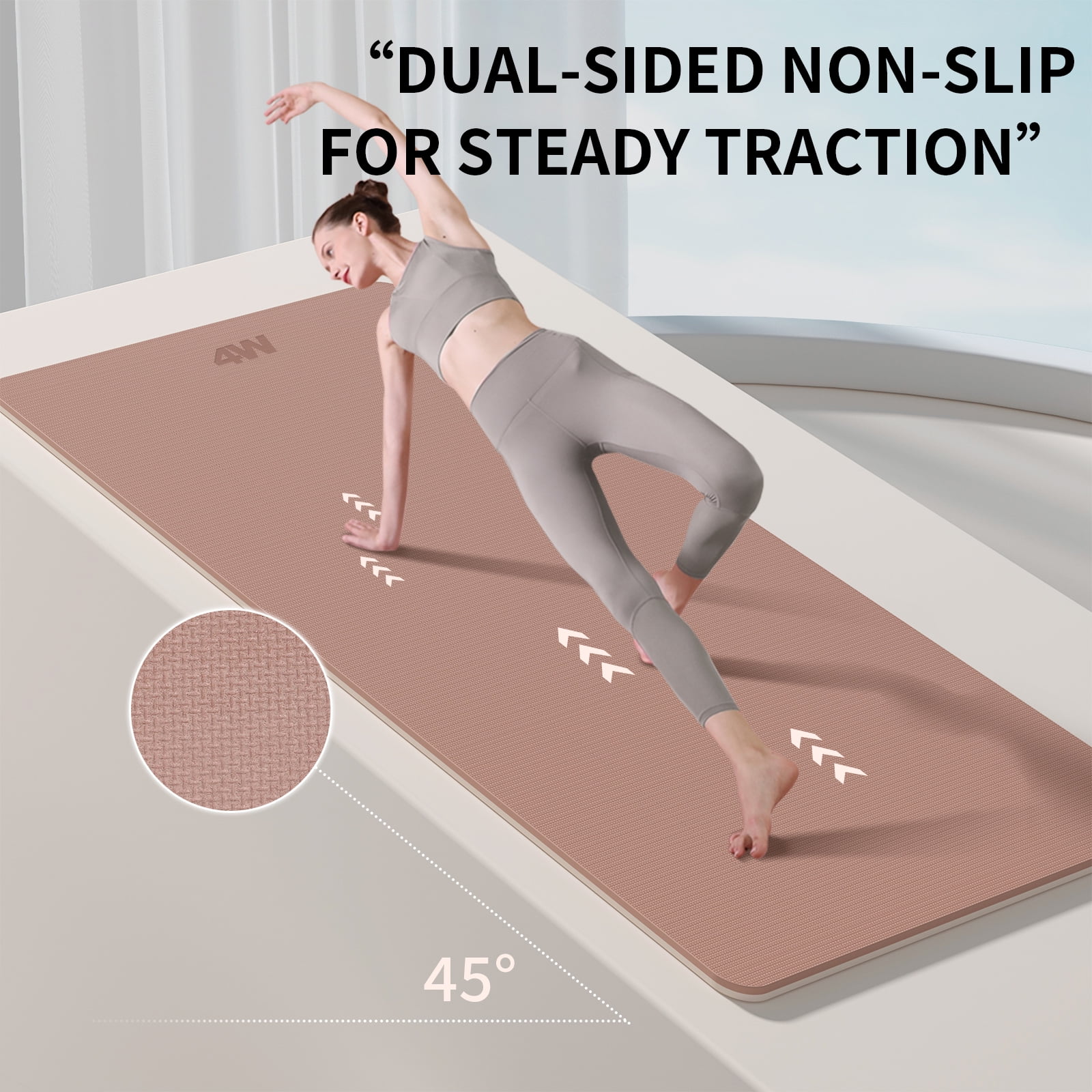 4W 10mm Thick Yoga Mat- TPE Non-Slip Exercise Mats with Strap for Home Workout/Pilatesfor Women Men72"×26"(Brown+Apricot)
