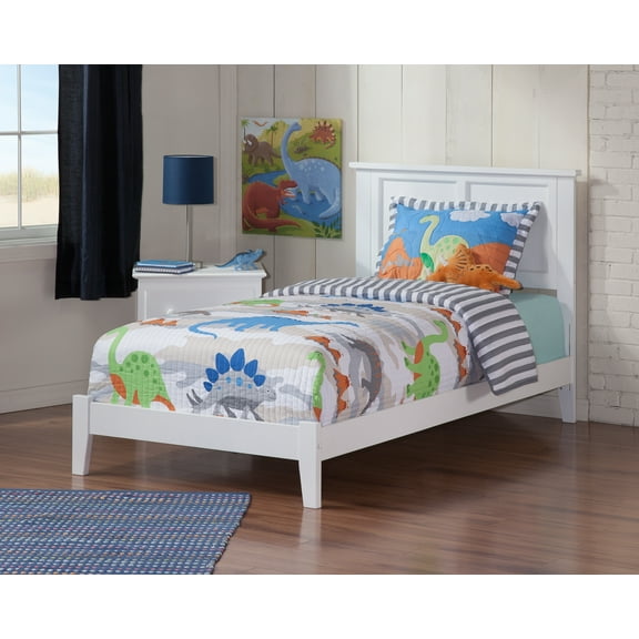 AFI Madison Twin Solid Wood Foundation Bed with Panel Headboard, White