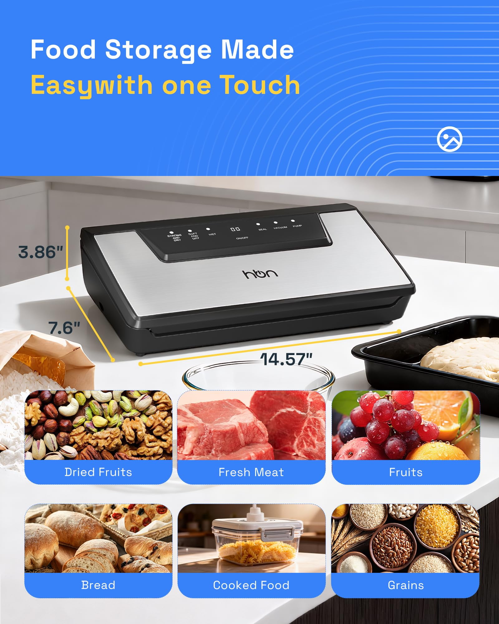 HBN Vacuum Sealer Machine, 80Kpa Automatic Vacuum Sealer Built-in Cutter & Bag Storage,Food Storage Vacuum Sealer with 1 Bag Roll & 20 Bags