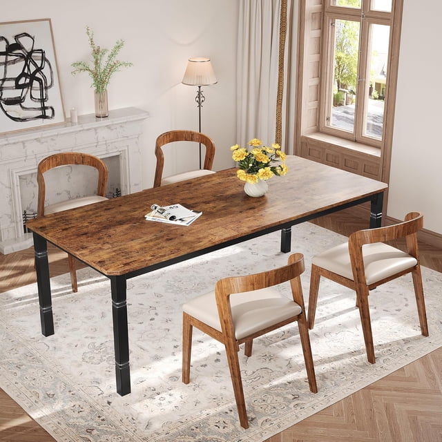 Ourlova Dining Table for 6-8Industrial Kitchen Room Table with Chamfer Corner for Dining Room Kitchen