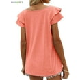 thumbnail image 4 of BadPiggies Casual Summer T-Shirts Women Ruffle Short Sleeve Tops V Neck Tunic Tee Blouse Loose Fit (L, Pink), 4 of 5