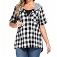 thumbnail image 4 of Setooff Womens Short Sleeve Tops, Hooded Buffalo Plaid Open Shirt, Pocket Loose Plus Size Blouses Casual Outerwear, 4 of 7