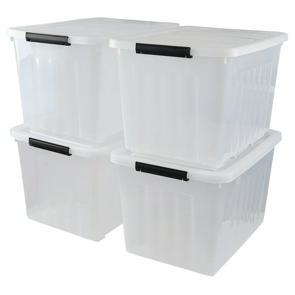 Ewingger 70 Liter Clear Plastic Lidded Storage Bin with Wheels, 4 Pack