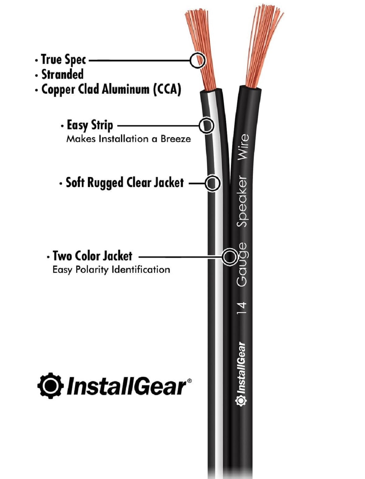 InstallGear 14 Gauge AWG 500ft Speaker Wire Cable - Black (Great Use for Car Speakers Stereos, Home Theater Speakers, Surround Sound, Radio)