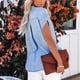 thumbnail image 3 of Blusa de mezclilla de manga corta Turn Down Collar Front Pocket Single Breasted Denim Camisa Top para mujeres, 3 of 5