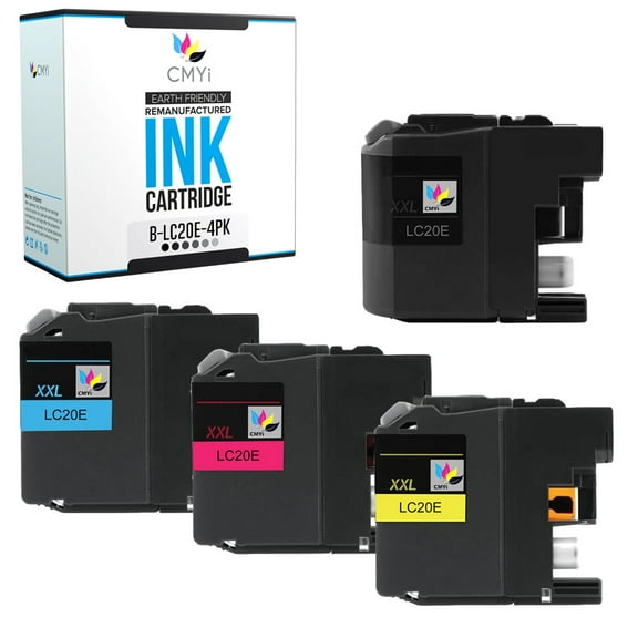 CMYi LC20E Combo Pack of 4 Ink Cartridges compatible for Brother LC20E - MFC J5920DW, J775DW, J775DW XL, J775DWL, J785DW, J985DW, J985DW XL (1 Black, 1 Cyan, 1 Magenta, 1 Yellow)