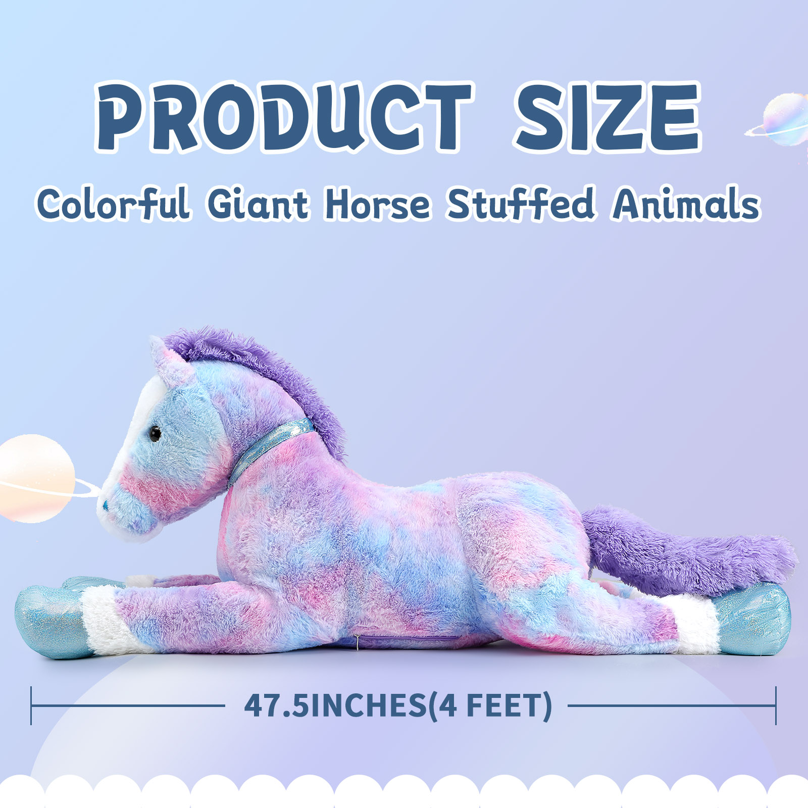 Tezituor 47.5" Giant Horse Stuffed Animals Large Horse Plush Pillow with Tie-Dye Body Plush Toy