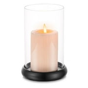 Sziqiqi Iron Candle Holder Plate with Glass Hurricane for Taper Candles Black Candle Holders for Wax & LED Candles Chrismas Decor Party Centerpieces Weddings