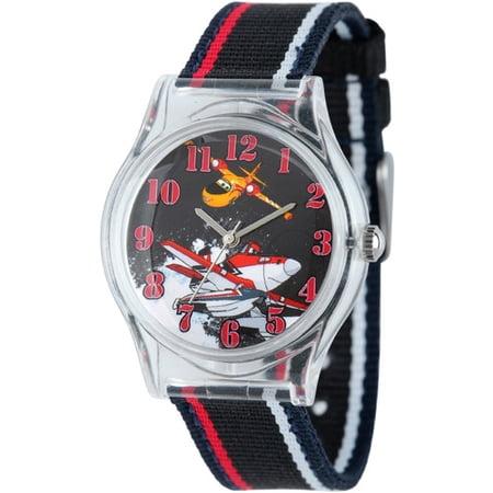Planes Boys' Plastic Case Watch, Black Nylon Strap