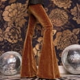 thumbnail image 5 of Womens Velvet Bell Bottom Pants Flared Leg High Waist Trousers Glitter Print Retro Style Trousers for Parties Events Brown S, 5 of 7