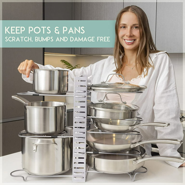  G-TING Pot Rack Organizers, 8 Tiers Pots and Pans Organizer for  Kitchen Organization & Storage, Adjustable Pot Lid Holders & Pan Rack for  Kitchen, Lid Organizer for Pots and Pans With