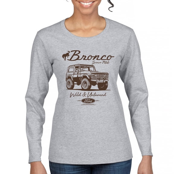 Ford Bronco Wild and Untamed Since 1966 Women's Long Sleeve T-shirt Vintage Off-Road 4x4 Adventure Retro Truck Licensed
