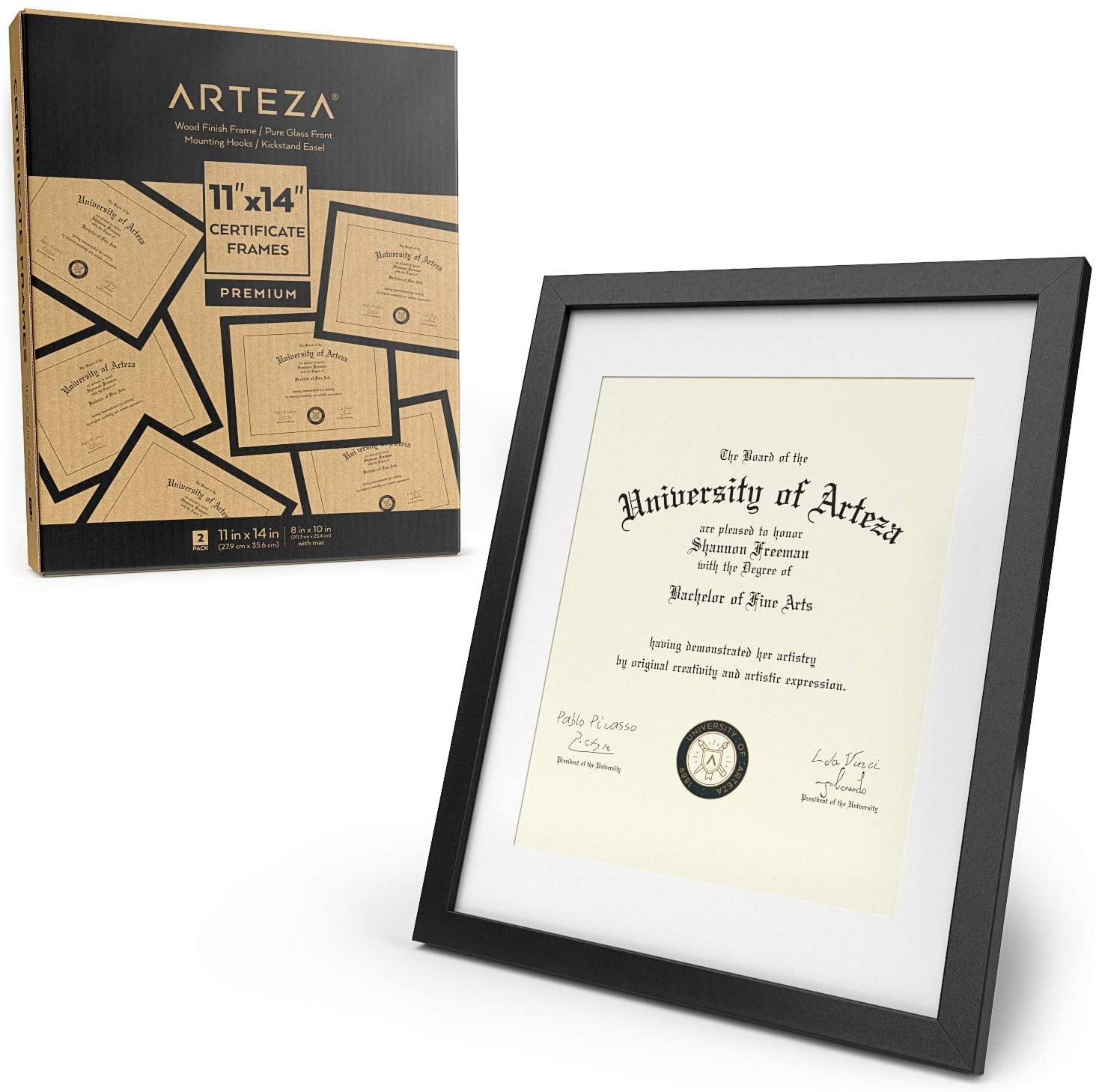 Document Frame Displays 11" x 14" Documents w/o Mat or 8.5" x 11