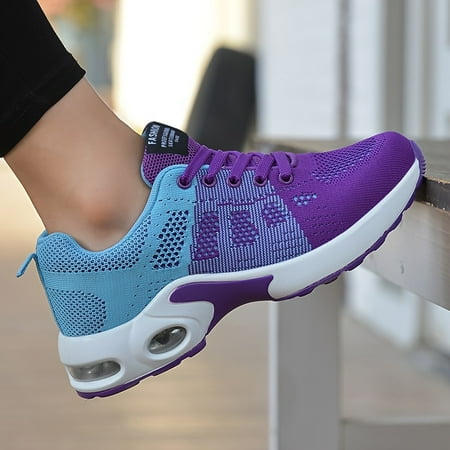 

Women s Contrast Color Knit Sneakers Air Cushion Sole Non-slip Lace Up Running Shoes Women s Footwear