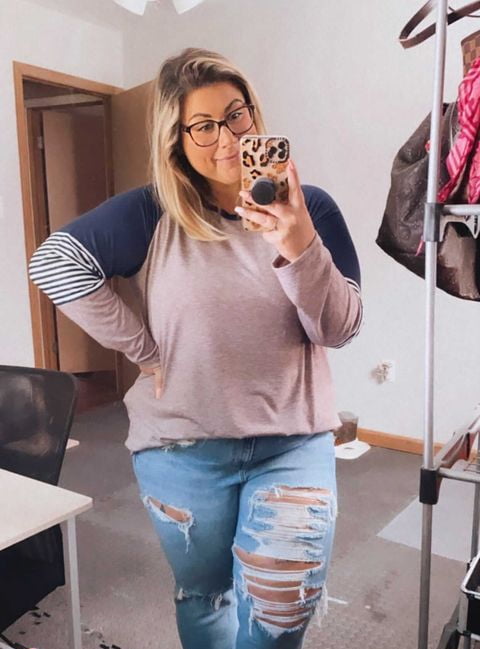 TIYOMI Plus Size Tops For Women Round Neck T Shirt Striped Long Sleeve  Raglan Casual Color Block Blouses Brown Tee Fall Winter Shirts XL 14W 16W 