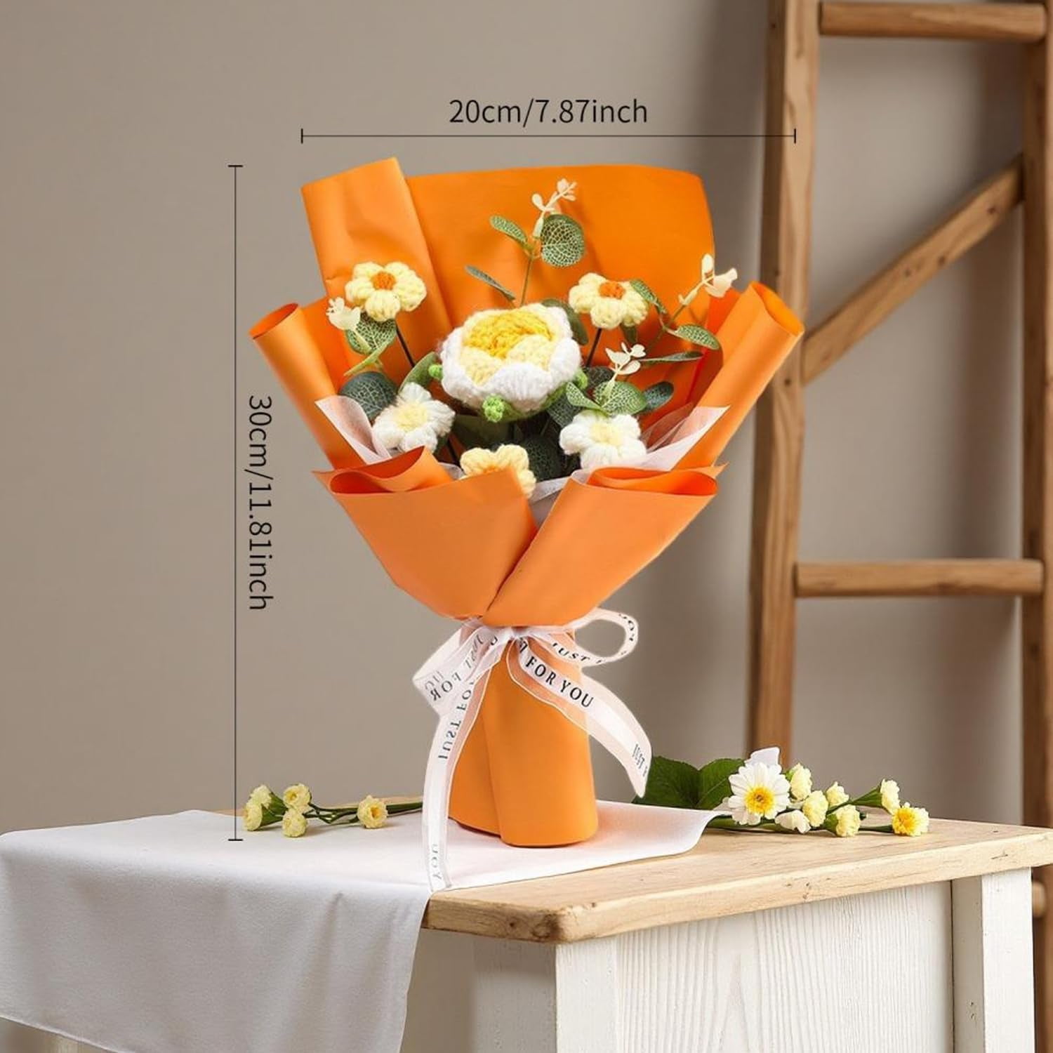 Handmade Delicate Crochet Flower Bouquet, Small Pink Tulips Artificial Flowers with Greeting Card, Handmade Knitted Flowers Bouquet for Party,Girlfriend,Mother's Day Handmade Felt Roses Kit (Blue)