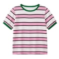 thumbnail image 6 of SGMVNU 2 Pack Summer Shirts for Girls Short Sleeve Crewneck Color Block Striped Tops Casual Loose Kids Clothes, Size 8-9 Years, White & Green, 6 of 6