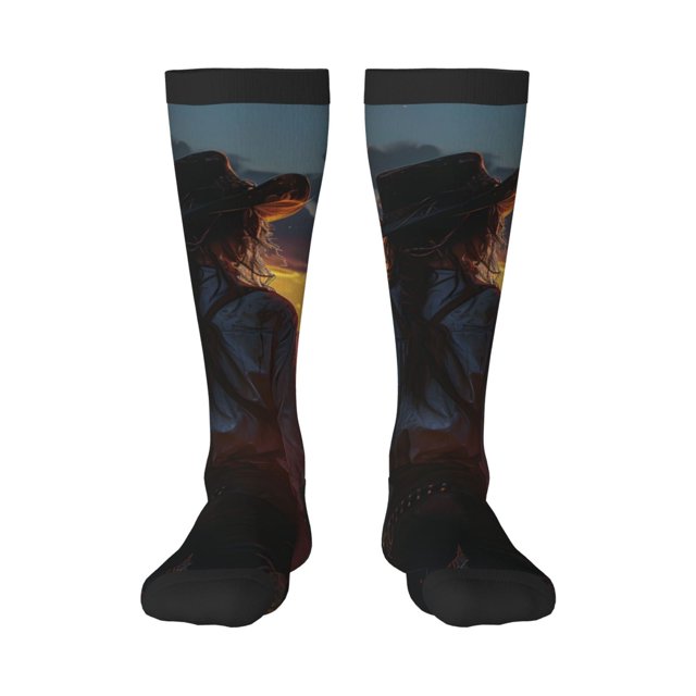 Balery Sunset Western Cowgirl Calcetines novedosos Calcetines deportivos Calcetines hasta la rodilla Calcetines de algodón Calcetines originales y geniales