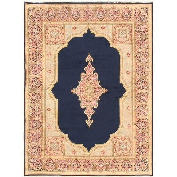 Antique Azerbaijan Navy Lamb's Wool Area Rug - 9 ft. 0 in. X 12 ft. 3 in.