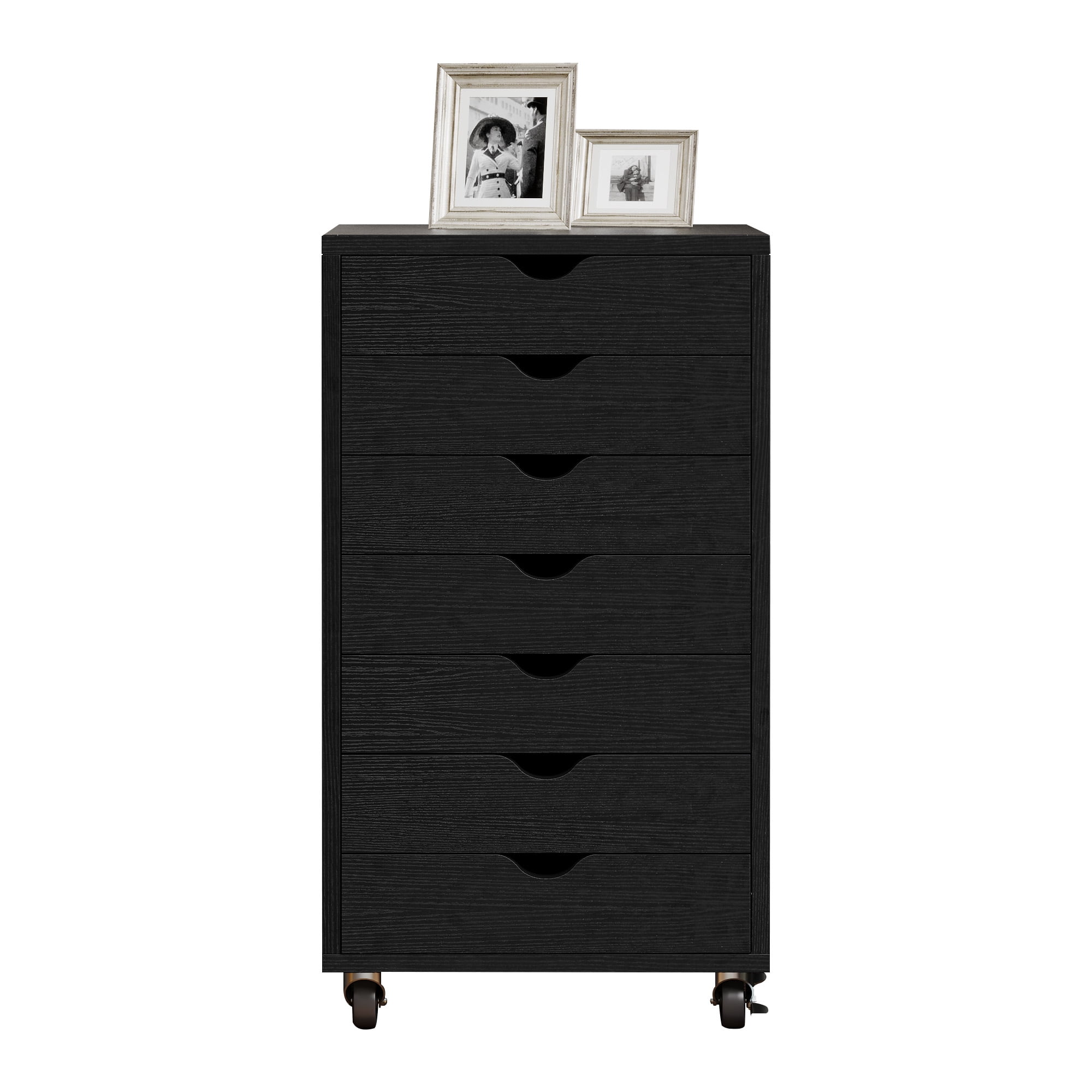 Dextrus 7-Drawer File Cabinets Office Wooden File Cabinet Chest Mobile Organizer Storage Rolling Storage Drawer Cabinet, Black