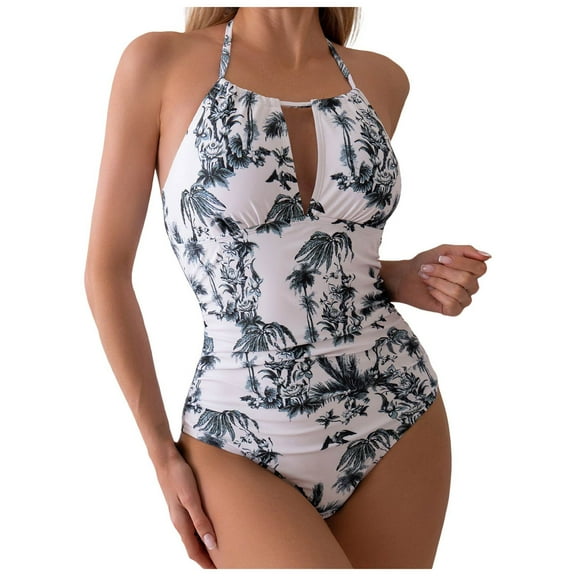 adviicd Tankini Swimsuits for Women Tummy Control Cutout High Waisted Bathing Suit Wrap Tie Back 1 Piece Swimsuit (White,L)